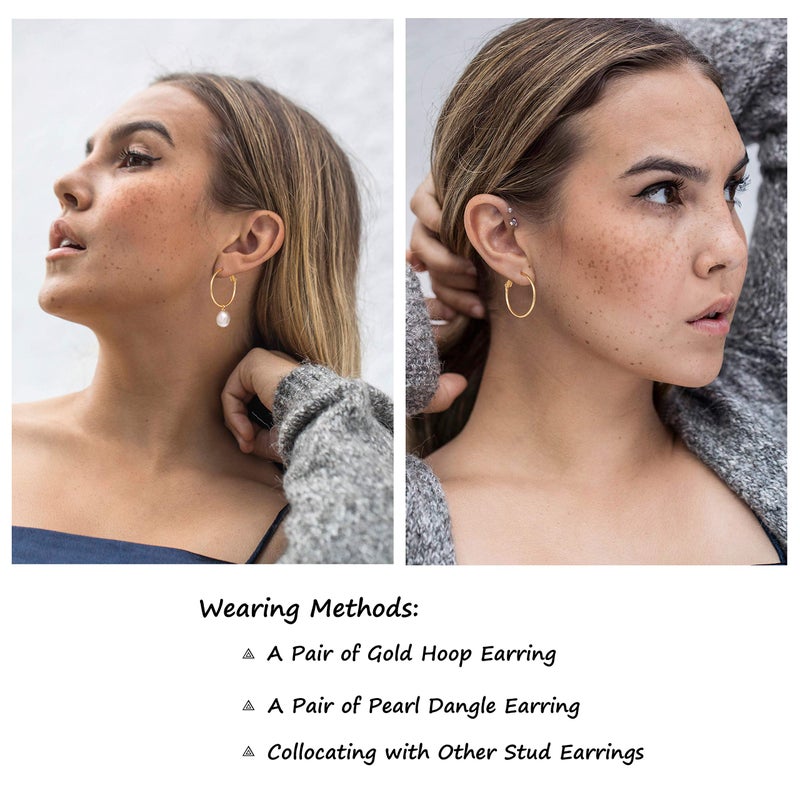 PEARLADA Gold Plated Huggie Hoop Earrings with Charms Fashion Pearl Drop Dangle Earrings for Women Handmade Karma Circle Jewelry for Ladies Lightweight Pearl Earrings on Christmas - Image 4